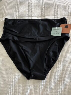 Shade & Shore Black Fold-Over High-Waist Bikini Bottom, Black, XL